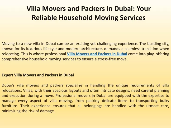 villa movers and packers in dubai your reliable