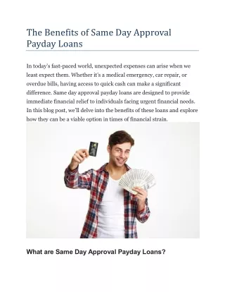 The Benefits of Same Day Approval Payday Loans