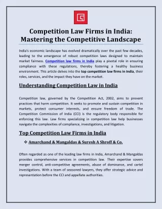 Competition Law Firms in India: Mastering the Competitive Landscape