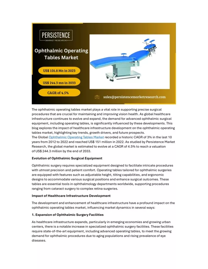 the ophthalmic operating tables market plays