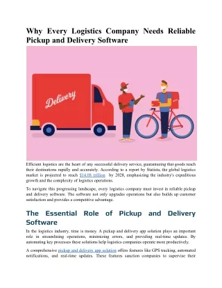 Why Every Logistics Company Needs Reliable Pickup and Delivery Software