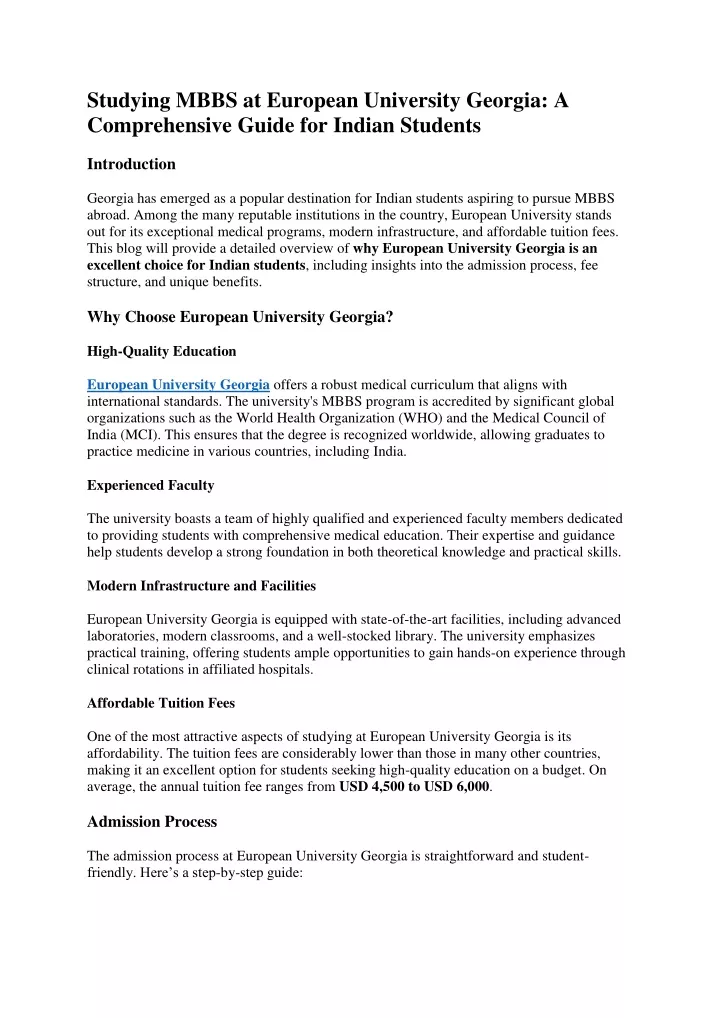 studying mbbs at european university georgia