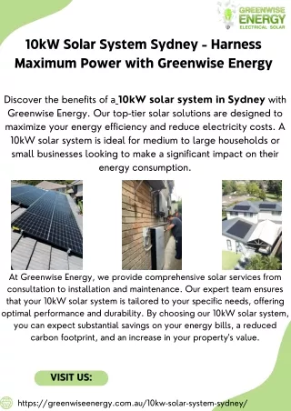 10kW Solar System Sydney - Harness Maximum Power with Greenwise Energy