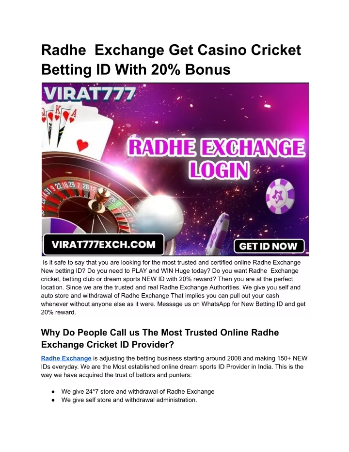 radhe exchange get casino cricket betting id with