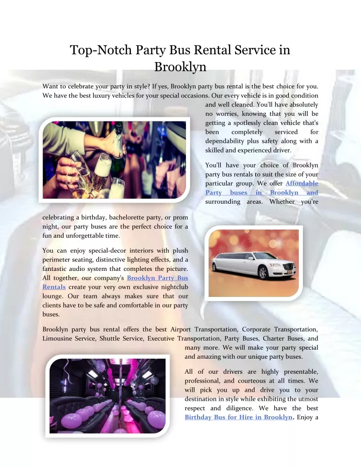 top notch party bus rental service in brooklyn