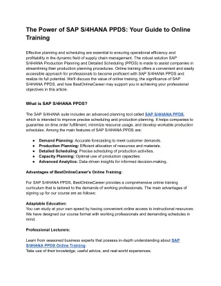 SAP S_4HANA PPDS