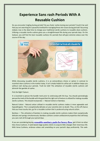 Experience Sans rash Periods With A Reusable Cushion