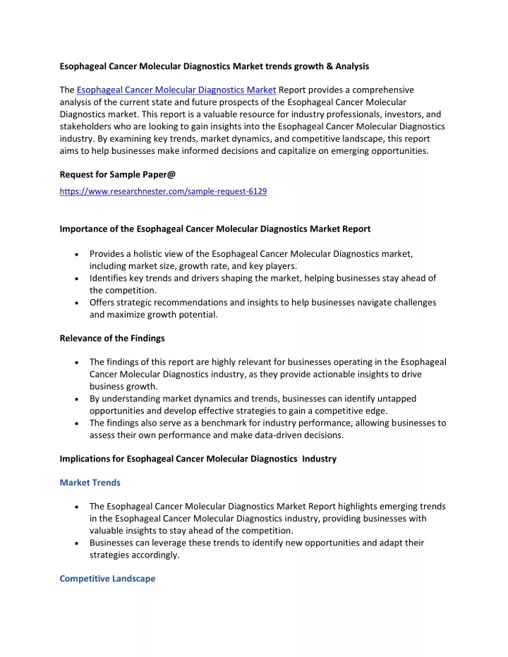 esophageal cancer molecular diagnostics market