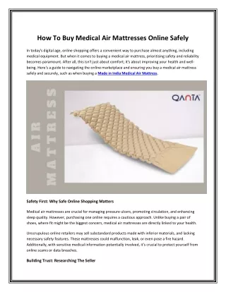 How To Buy Medical Air Mattresses Online Safely