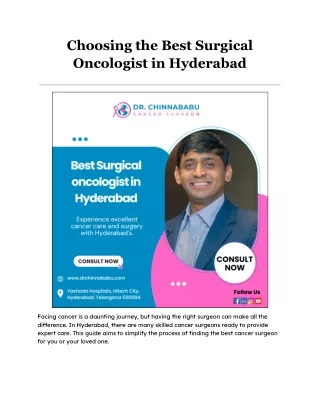 Best Surgical Oncologist in Hyderabad