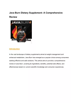 java burn dietary supplement a comprehensive