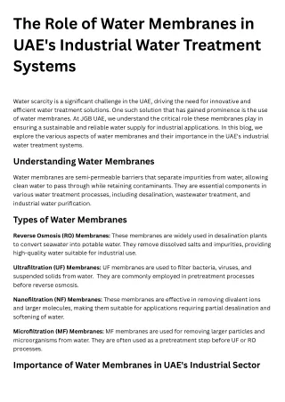 The Role of Water Membranes in UAE's Industrial Water Treatment Systems