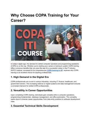 Why Choose COPA Training for Your Career?