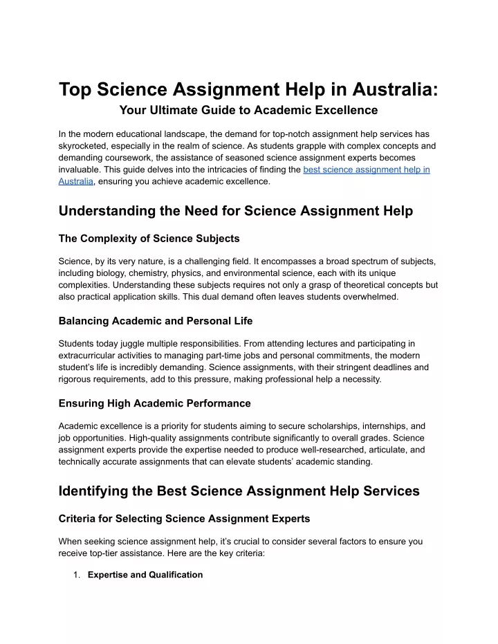 top science assignment help in australia your