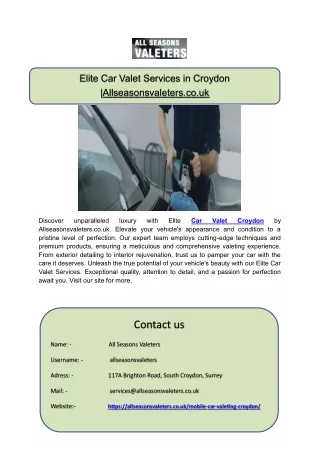 Elite Car Valet Services in Croydon |Allseasonsvaleters.co.uk