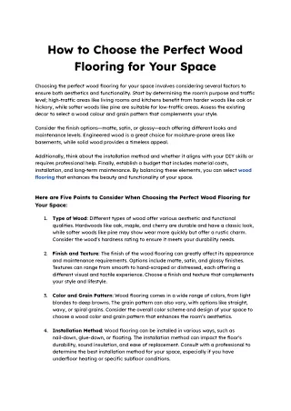 How to Choose the Perfect Wood Flooring for Your Space