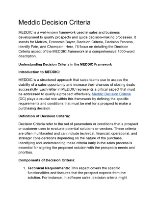 Meddic Decision Criteria