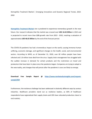 Hemophilia Treatment Market Key Trends and Regional Forecasts for 2023-2032