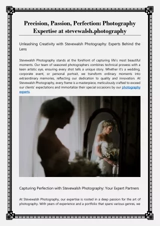 Precision, Passion, Perfection Photography Expertise at stevewalsh.photography