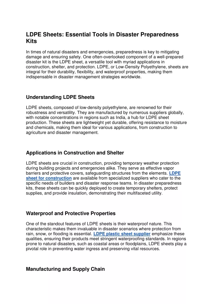 ldpe sheets essential tools in disaster