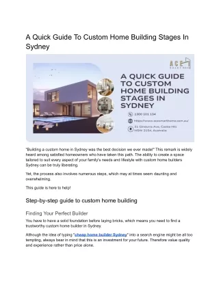 A Quick Guide To Custom Home Building Stages In Sydney