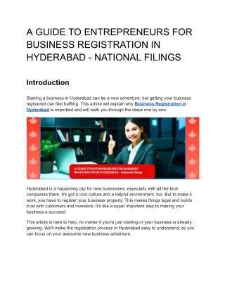 A GUIDE TO ENTREPRENEURS FOR BUSINESS REGISTRATION IN HYDERABAD - NATIONAL FILINGS