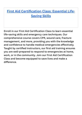 First Aid Certification Class Essential Life-Saving Skills