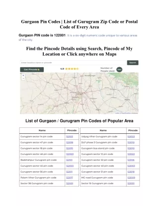 gurgaon pin codes list of gurugram zip code