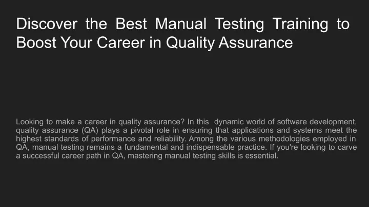 discover the best manual testing training