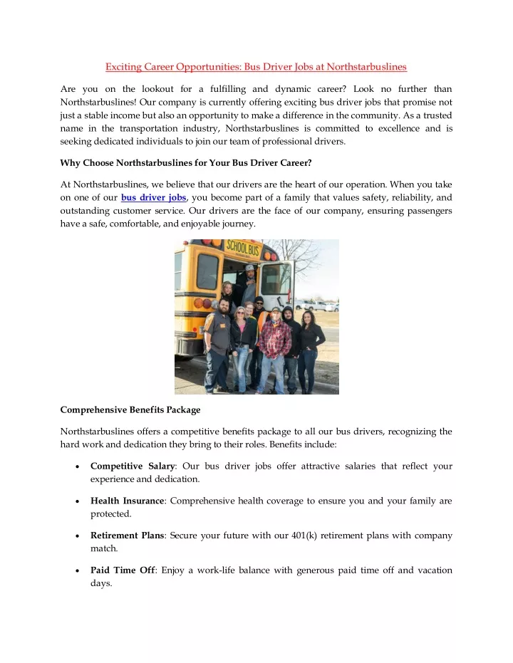 exciting career opportunities bus driver jobs