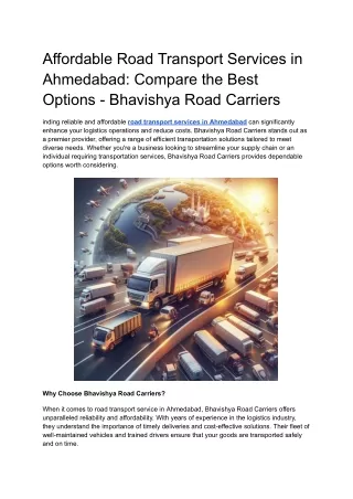 Affordable Road Transport Services in Ahmedabad_ Compare the Best Options - Bhavishya Road Carriers