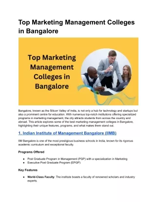 Top Marketing Management Colleges in Bangalore