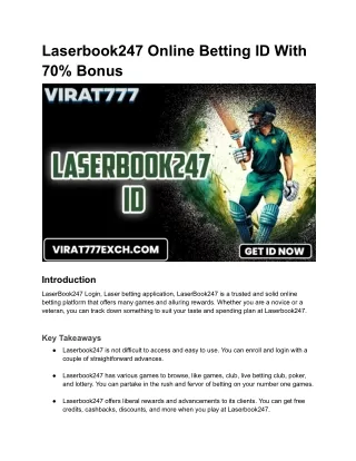 Laserbook247 Online Betting ID With 70% Bonus
