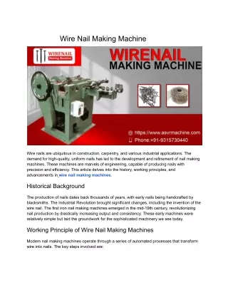 Wire Nail Making Machine