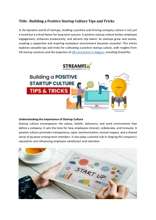 Streamfix-Building a Positive Startup Culture Tips and Trick 2024