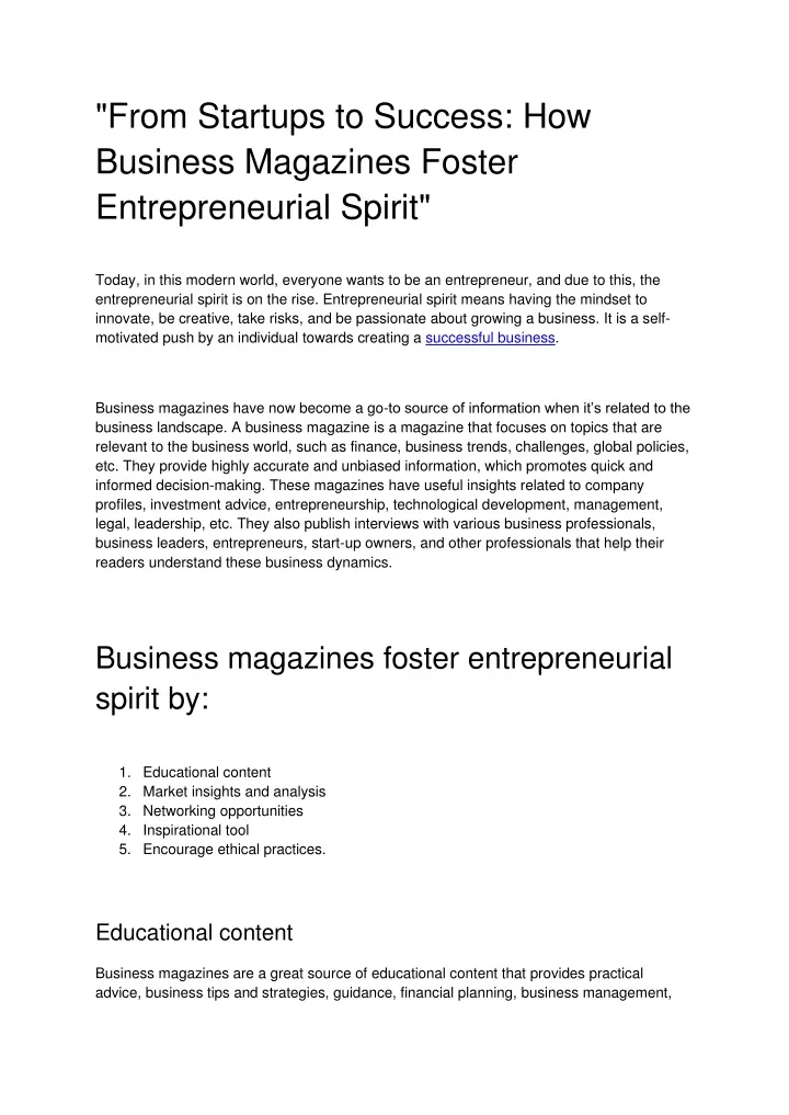 PPT - From Startups To Success_ How Business Magazines Foster ...