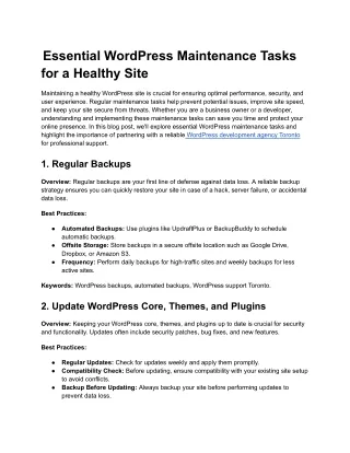 Essential WordPress Maintenance Tasks for a Healthy Site