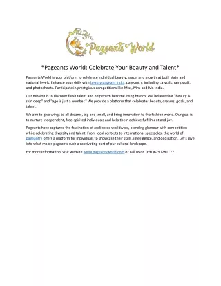 Mr Mrs Miss Beauty pageant queen contest in India | pageantsworld.com