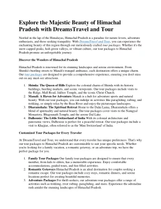 Explore the Majestic Beauty of Himachal Pradesh with DreamsTravel and Tour