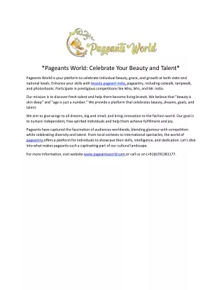 Mr Mrs Miss Beauty pageant queen contest in India | pageantsworld.com