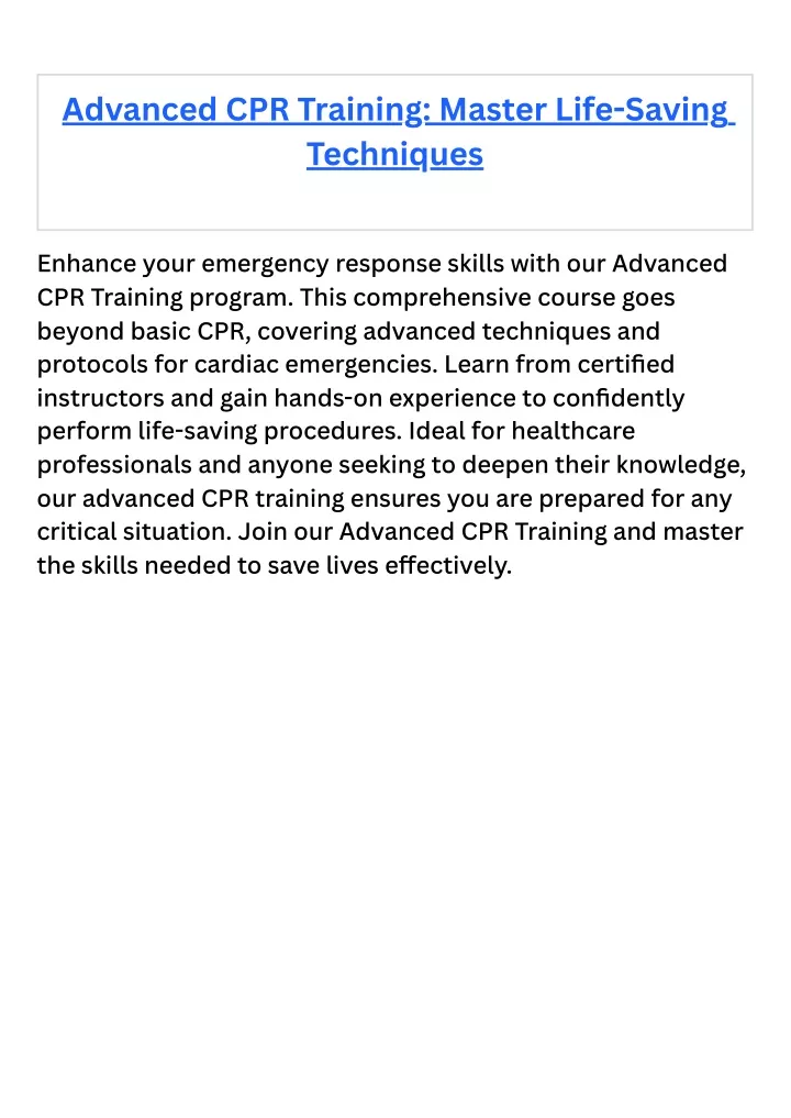 advanced cpr training master life saving