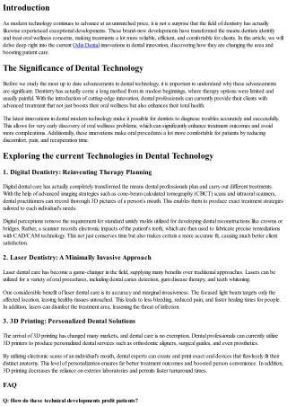 Discovering the most up to date Technologies in Dental Technology