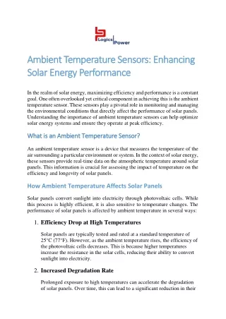 Ambient Temperature Sensors Enhancing Solar Energy Performance