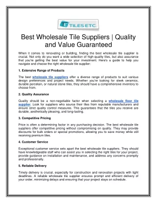 Best Wholesale Tile Suppliers