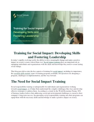 Training for Social Impact: Developing Skills and Fostering Leadership