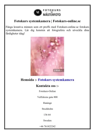 Fotokurs systemkamera   Fotokurs-online.se