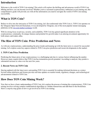 Exploring TON Coin Mining: How to Get Involved