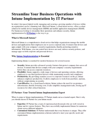 Business Operations with Intune Implementation