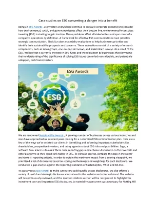 Case studies on ESG converting a danger into a benefit 10.7.24