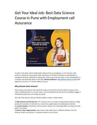 Get Your Ideal Job Best Data Science Course in Pune with Employment call Assurance